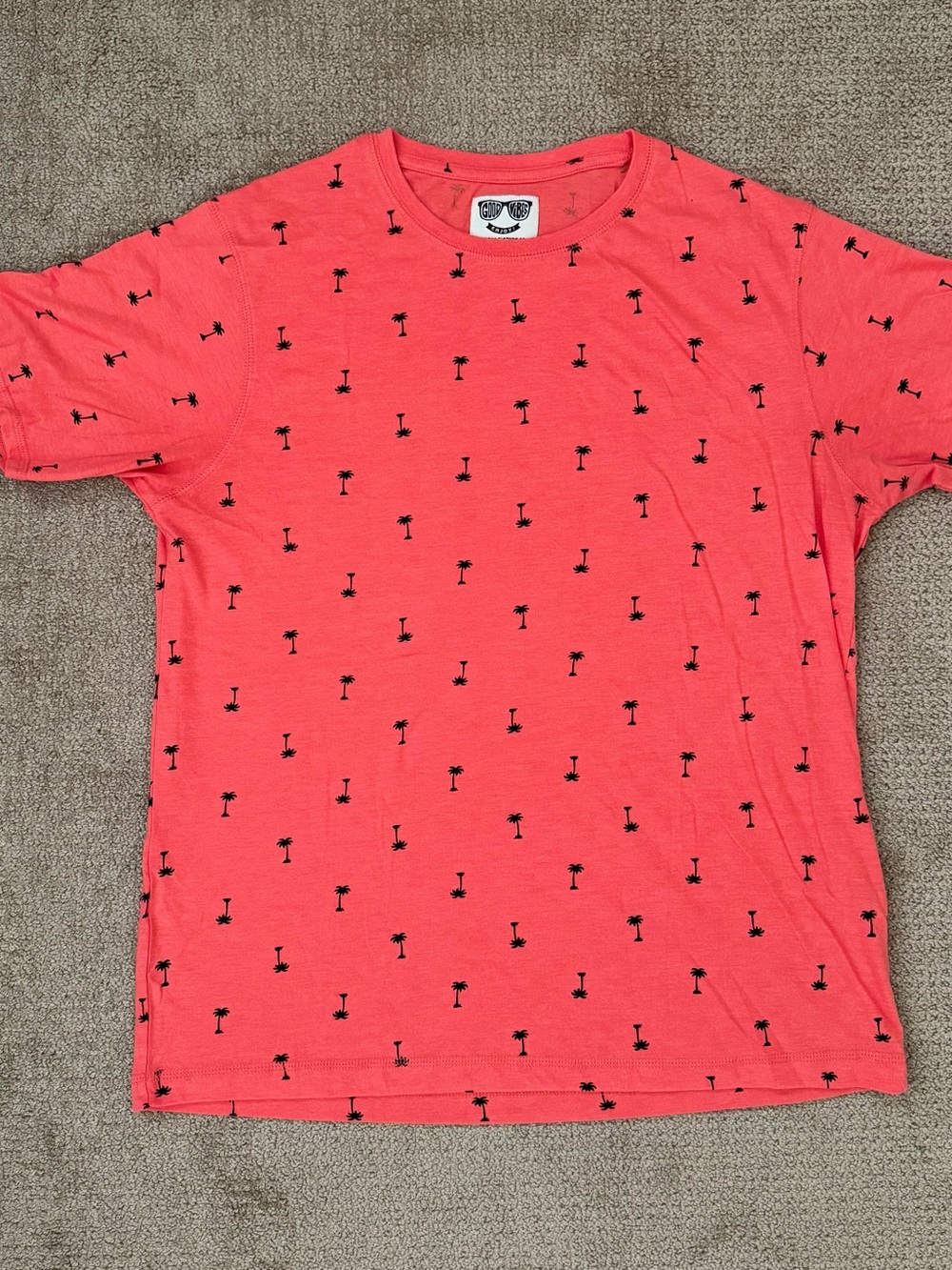 Men's Short-Sleeve Palm Print Tee in Coral